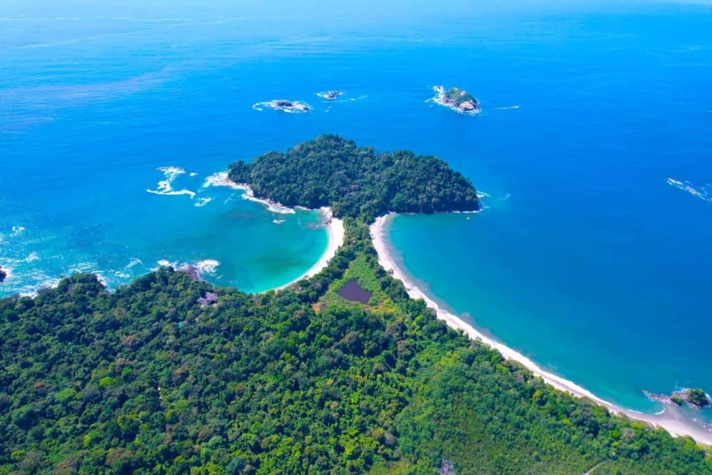 an aerial shot of manuel antonio national park 