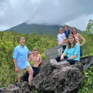 Family hiking in Arenal Volcano National Park