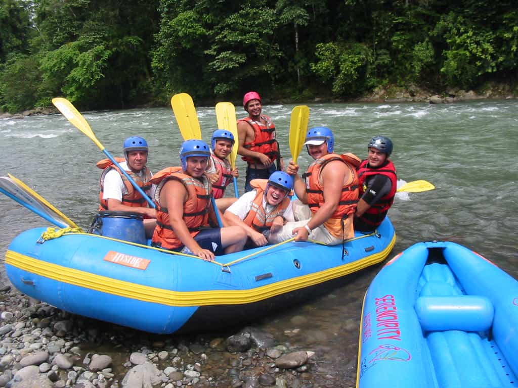 Tucker Comstock with Serendipity Adventures rafting guides on Rio Pacuare